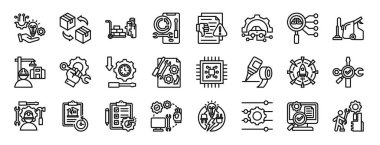 Çözüm, değiştirme, hammadde, yeniden inşa, arıza, özerk araba, rapor, sunum, diyagram, web gibi 24 ana hatlı web bakım ve onarım simgesi seti