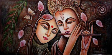 Radha Krishna, Madhubani tarzında resim yapıyor.