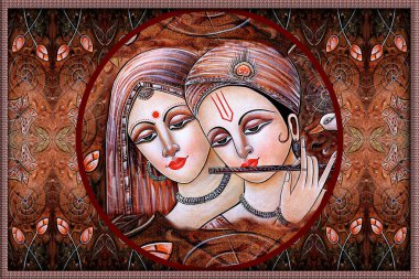 Radha Krishna, Madhubani tarzında resim yapıyor.