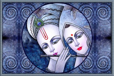 Radha Krishna, Madhubani tarzında resim yapıyor.