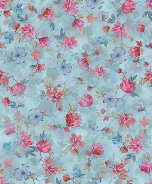 Цифровая Цветочная Печать Женской Одежды Цветочных Обоев Цифровая Печать Макси — стоковое фото