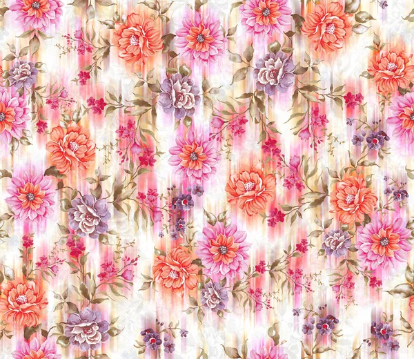 无缝化数码花卉印花女装 花卉壁纸图案基尔数码印花 长袍纺织品设计 — 图库照片
