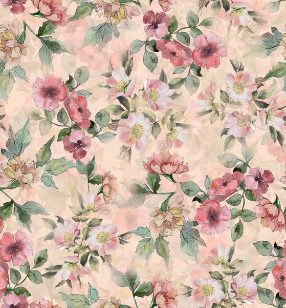 Seamless Pattern Watercolor Flowers Floral Wallpaper Background — Stock Photo, Image