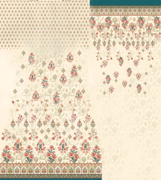 Seamless Flower Pattern Kilt Front Back Digital Print Maxi 디자인 — 스톡 사진