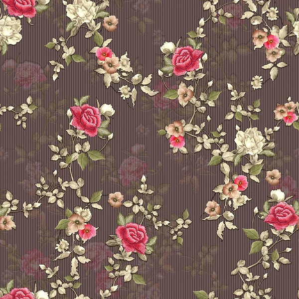 Patrón Floral Sin Costuras Con Rosas Flores Hojas Ilustración Acuarela —  Fotos de Stock