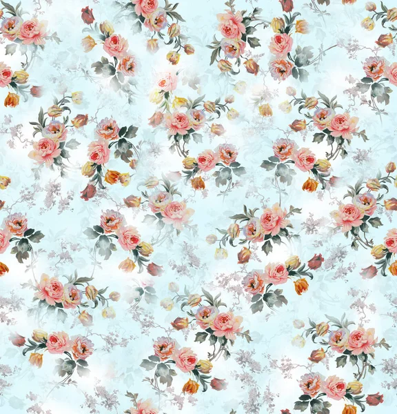 Watercolor Floral Seamless Pattern Blooming Flowers Roses — Stock Photo, Image