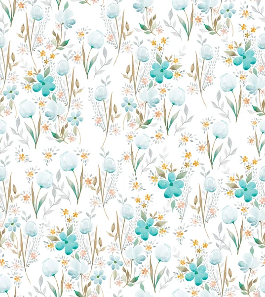 Seamless Pattern Cute Little Flowers Hand Drawn Vector Illustration — Stock Photo, Image