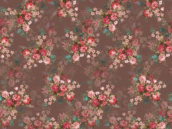 Hand Drawn Flowers Retro Classic Textile Digital Print — Stock Photo, Image