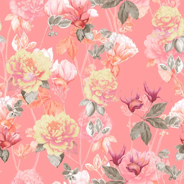 Flowers Watercolor Illustration Manual Composition Seamless Pattern Design Cover Fabric — Stock Photo, Image