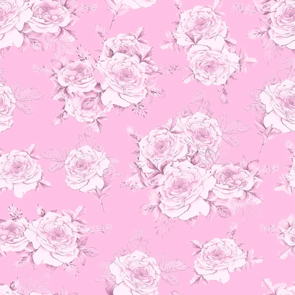 ピンクのバラと水彩のシームレスなパターン — ストック写真