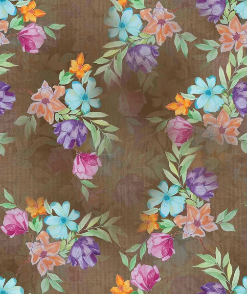 Akvarell Zökkenőmentes Minta Virágokkal Vintage Botanikai Minta Akvarell Minta Virágos — Stock Fotó