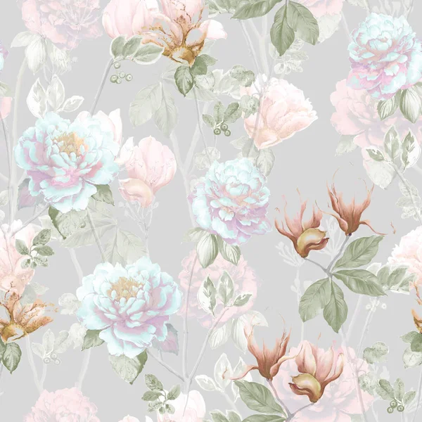 Flowers Watercolor Illustration Manual Composition Seamless Pattern Design Cover Fabric — стоковое фото