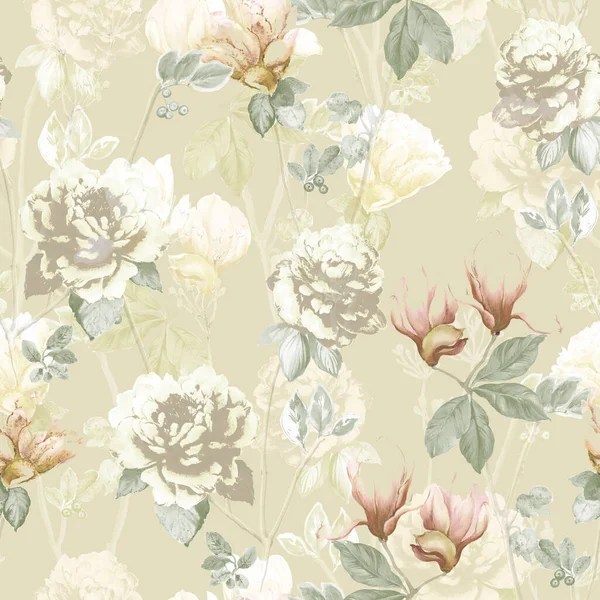 Flowers Watercolor Illustration Manual Composition Seamless Pattern Design Cover Fabric — 스톡 사진