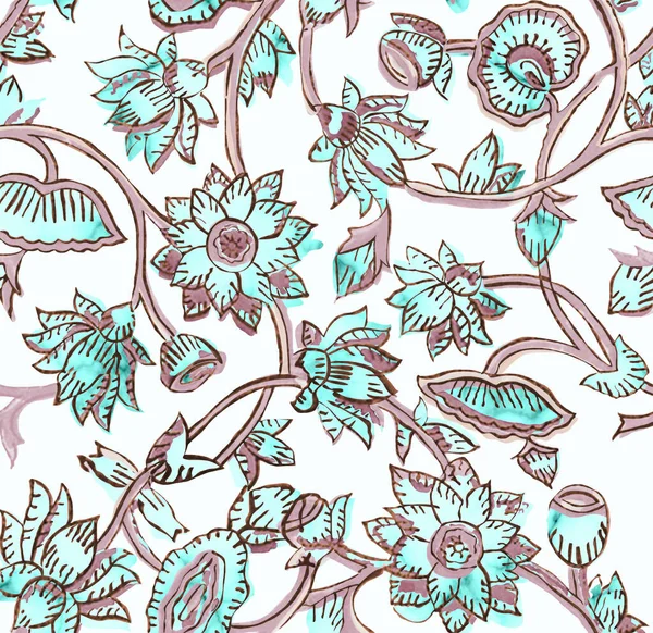 Ruka Kreslený Vektor Bezešvé Vzor Krásnými Květy Listy — Stock fotografie