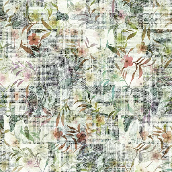 Naadloos Abstract Patroon Met Witte Blauwe Bloemen — Stockfoto