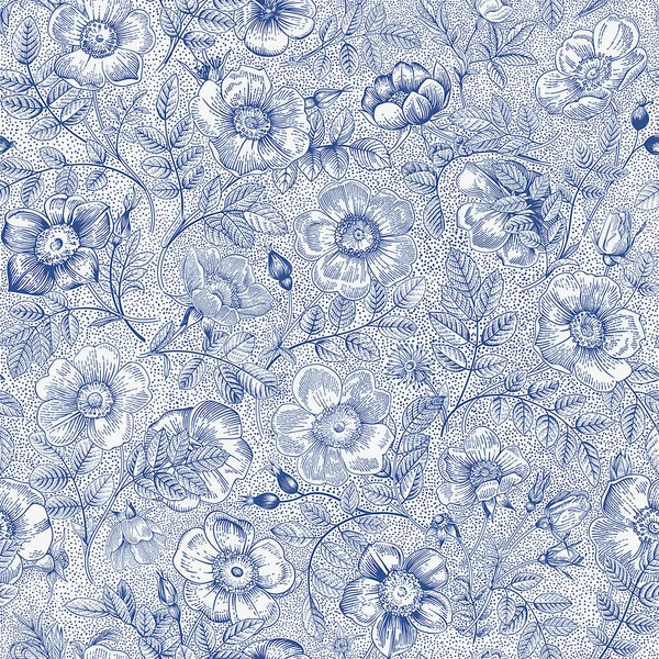 Seamless Abstract Pattern White Blue Flowers — Stock Photo, Image