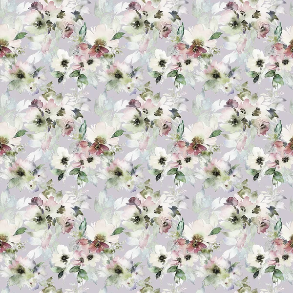 Aquarell Nahtlose Muster Von Blumen — Stockfoto