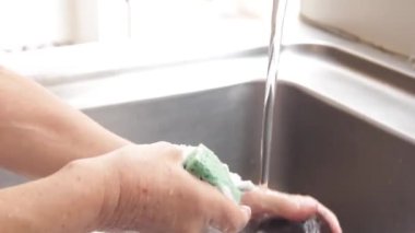 Kıdemli Meksikalı kadın günlük rutininde olgun avokadoları süngerle yıkıyor..