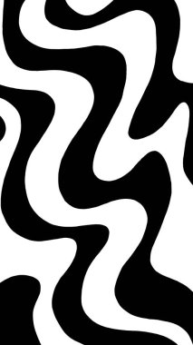 Beyaz zemin üzerinde minimalist siyah dalgalı çizgiler, zarif sadelikle psikedelik ve modern desenler yaratıyor..