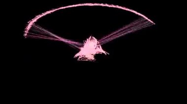 Dynamic generative art mesmerizing 3D laser ring of glowing particles dancing on deep black.