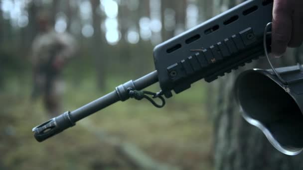 Close European Soldiers Weapon — Stock Video