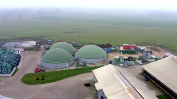 Aerial View Biogas Production Plant Obtaining Biogas Biomethane Household Agricultural — Stock Video