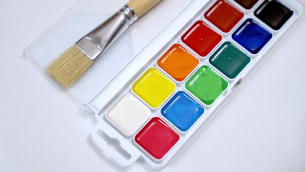 Set Watercolor Paints Brush White Background Brush Picks Yellow Paint — Video