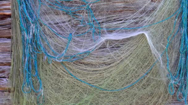 Fishing Nets Drying Wall Old Wooden House Traditional Fishing Tools — 图库视频影像