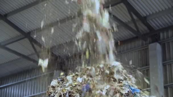 Des Ordures Dans Convoyeur Mouvement Usine Recyclage Wast Déchets Organiques — Video