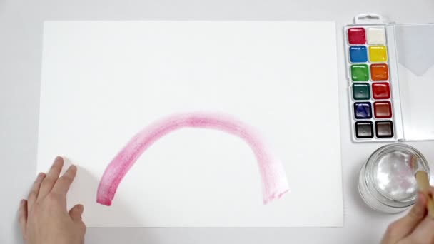Teenagers Hands Draw Rainbow Watercolors Lgbt Symbol Timelapse High Quality — Video Stock