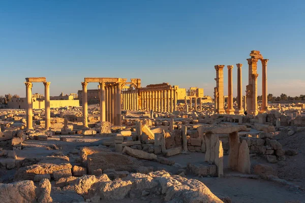 Hermosa Vista Las Ruinas Desierto Siria Palmira Atardecer Palmira Antes —  Fotos de Stock