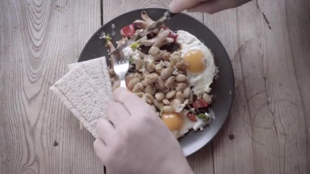 Английский Завтрак Тарелке Завтрак Время Перерыва Видео — стоковое видео