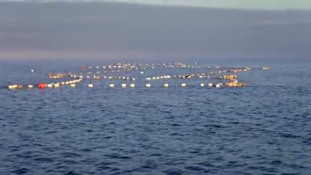 Рыболовные Буи Балтийском Море Утренние Огни Туманом Балтийском Море Солнечный — стоковое видео