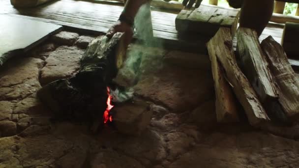Ecuadorianischen Regenwald Indigenen Herd Mit Feuer Hochwertiges Fullhd Filmmaterial — Stockvideo