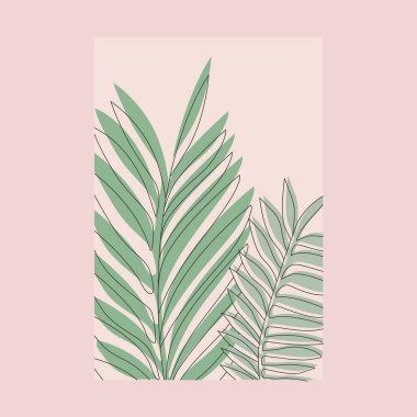 Ev dekorasyonu için palmiye yaprağı aralıksız çizgi çizgisi çizimi sembolü çizimi tasarımı