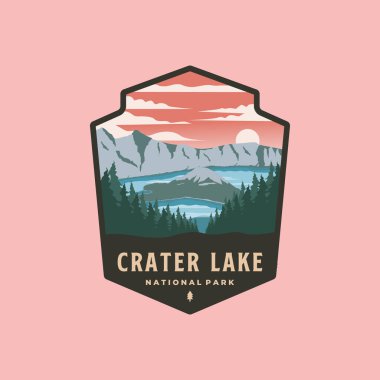 Crater Gölü Ulusal Park vintage logo vektör sembolü çizimi