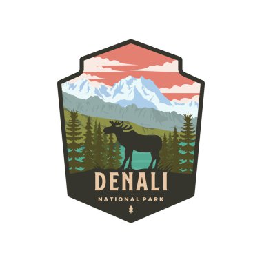 Denali Ulusal Park Vintage logo vektör sembolü çizimi