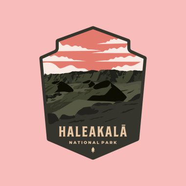 Haleakala ulusal park vintage logo vektör sembolü çizimi
