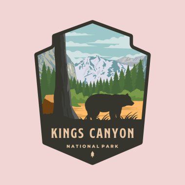 Kings Canyon Ulusal Parkı logo taşıyıcı amblemi yama çizimi, California tarihi park tasarımı