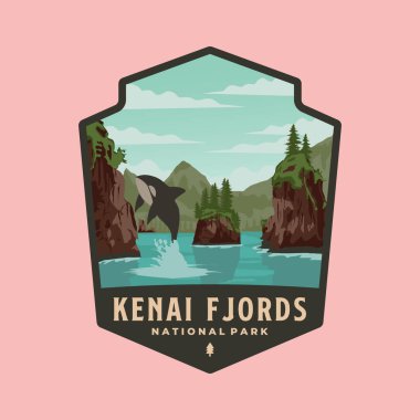 Kenai Fiyords Ulusal Park logosu vektör amblemi çizim tasarımı