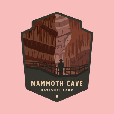 Mamut mağarası ulusal park amblemi logo taşıyıcı illüstrasyon tasarımı, Kentucky amerika ulusal park tasarımı