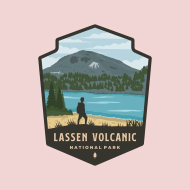Lassen volkanik park logosu yama vektör illüstrasyon tasarımı, California amblem tasarımı