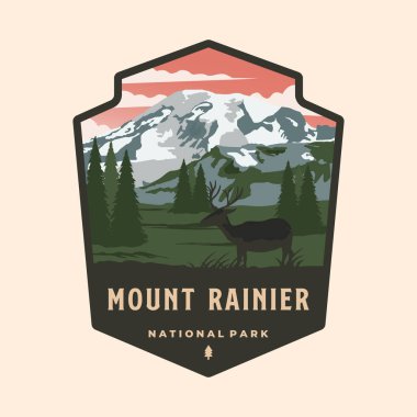 Mount Rainier Ulusal Park amblemi logo vektör illüstrasyon tasarımı, Washington dönüm noktası tasarımı