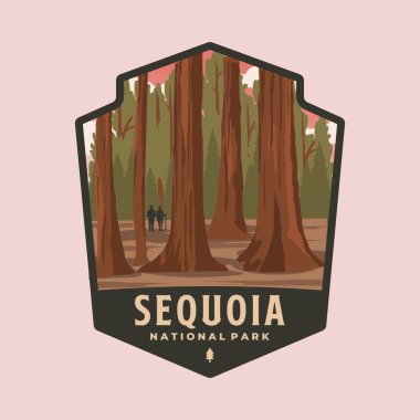 sequoia ulusal park yaması logo vektör sembolü çizimi, rozet amblemi biçiminde California simgesi