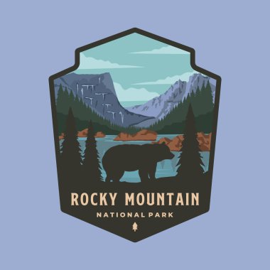 Rocky Dağı Ulusal Parkı amblem yaması logo vektör sembolü çizimi, Colorado amblem biçimi