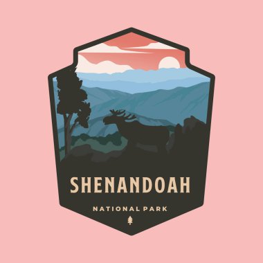 Shanandoah Ulusal Park amblem amblemi logo sembolü çizimi, Virginia rozet stili simgesi.