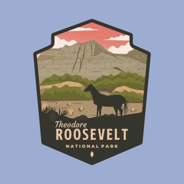 Theodore Roosevelt, Kuzey Dakota amblem biçiminde ulusal park yaması sembolü çizimi.