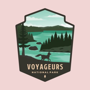 Seyahatçiler Ulusal Park logo yaması çizimi, rozet amblemi biçiminde Minnesota dönüm noktası çizimi