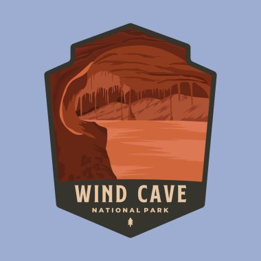 wind cave national park emblem patch logo vector illustration design, south dakota landmark in badge style clipart