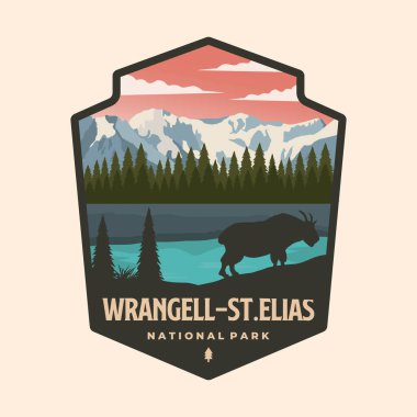 Wrangell St. Elias Ulusal Park logo yaması çizimi, Alaska amblem tarzı